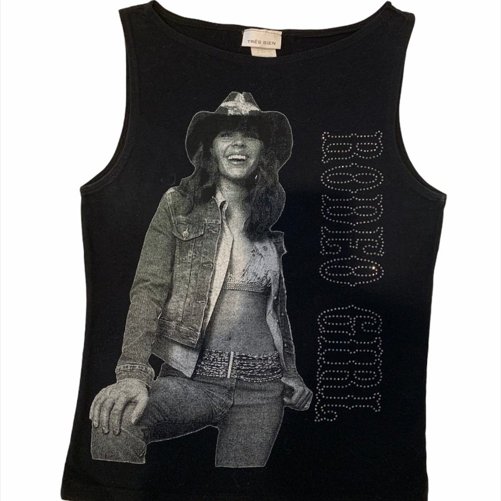 Tres Bien Black Cowgirl Graphic Top Size Medium